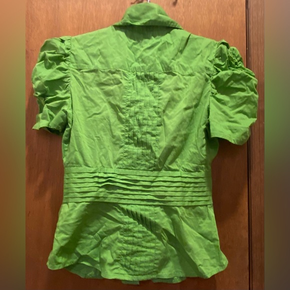Green Ruffled Button Down Blouse - Picture 2 of 3